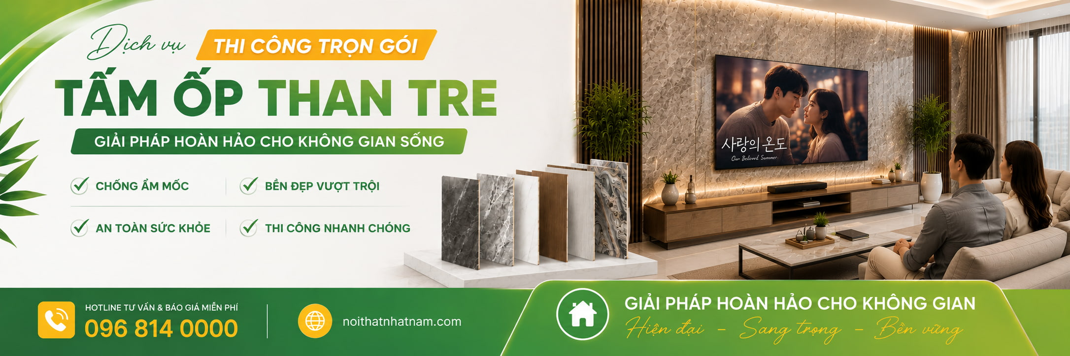 Thi công trọn gói tấm ốp than tre 